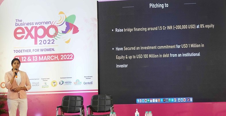Srusthi of B Arm seen pitching at TiE Investor Connect at Bisness Women Expo