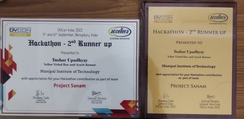 Project SANAM, a student team from MIT-MAHE wins the 2nd runner-up prize in DVCon India Hackathon 2022