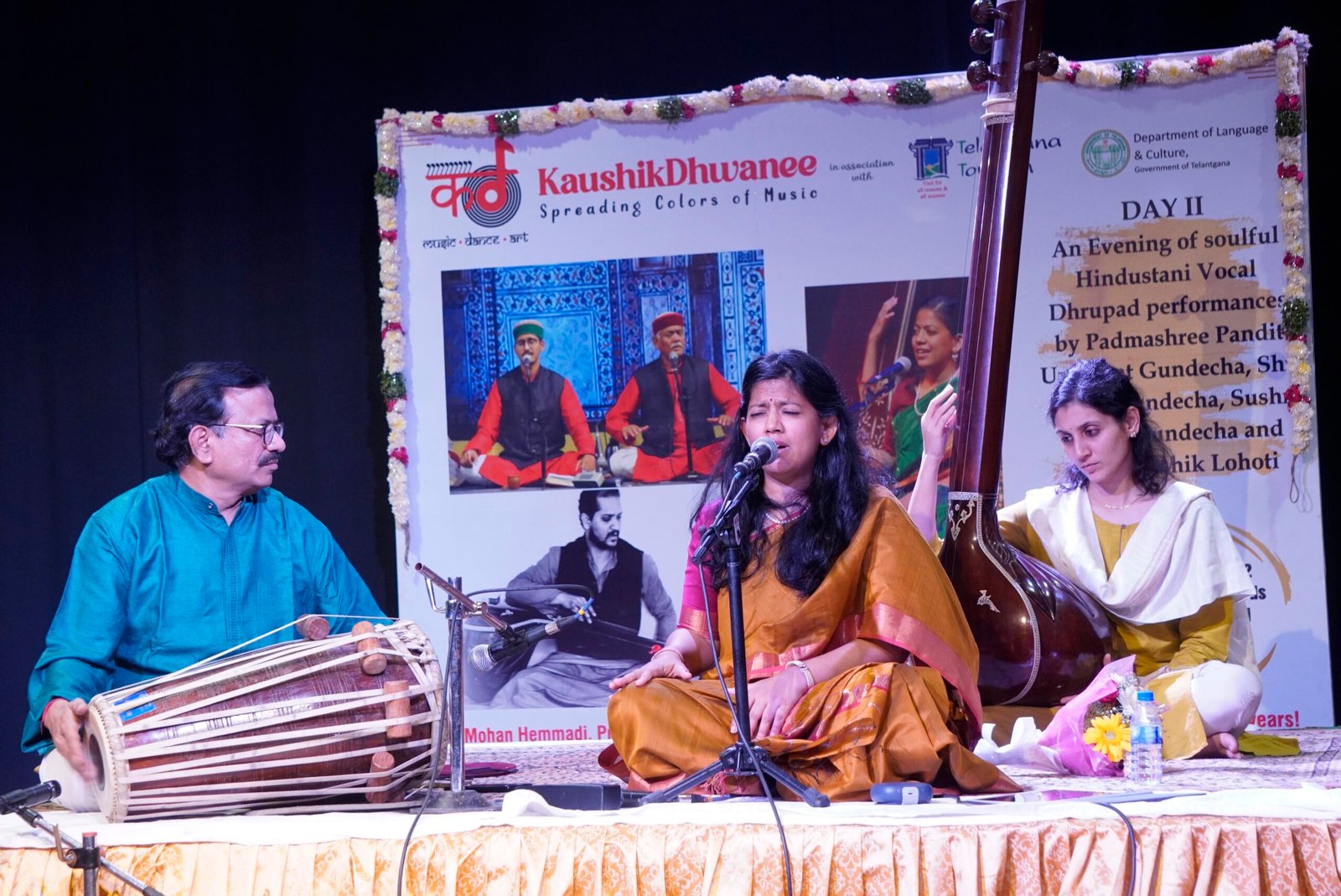 Dhani Gundecha seen performing Hindustani Vocal Dhrupad. Accompained by Akhilesh Gundecha on Tabla