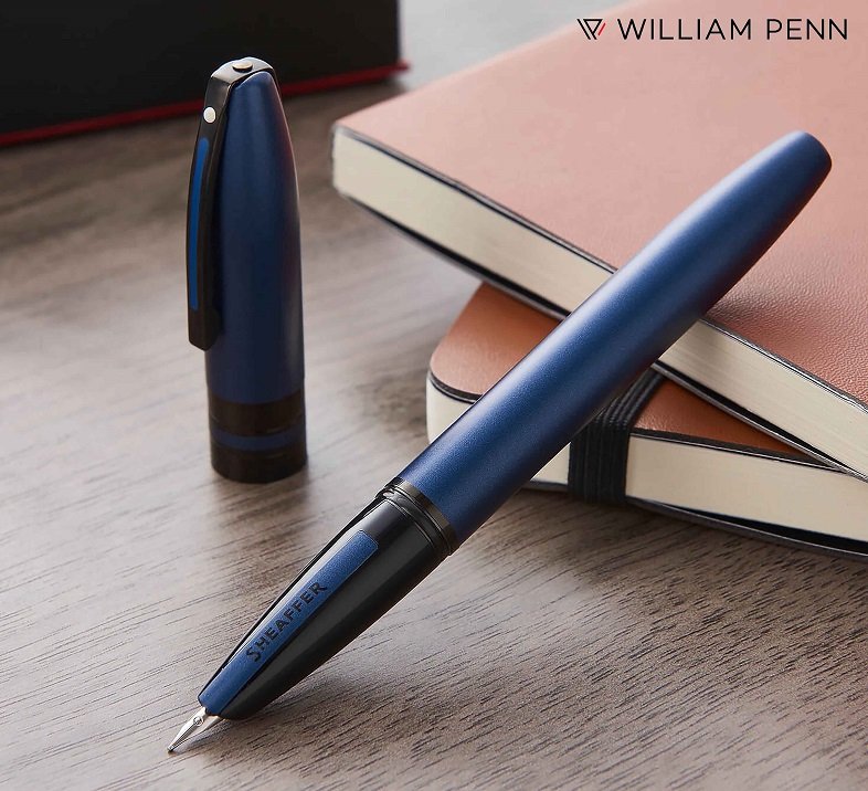 Sheaffer 9110 Icon Fountain Pen (Medium) - Metallic Blue With Glossy Black PVD Trim