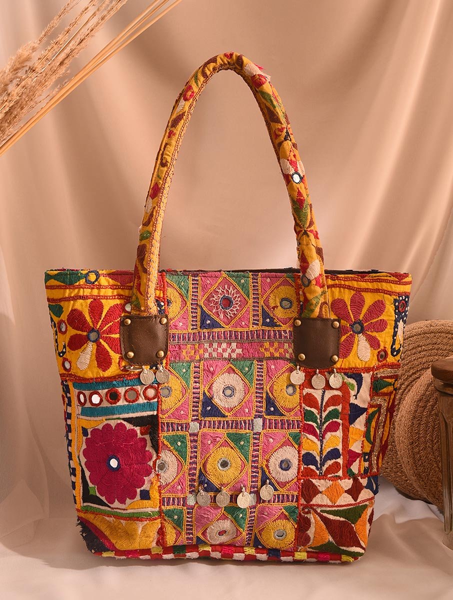 JAYPORE, Multicolored Vintage Rabari Embroidered Cotton Tote Bag, INR 4990