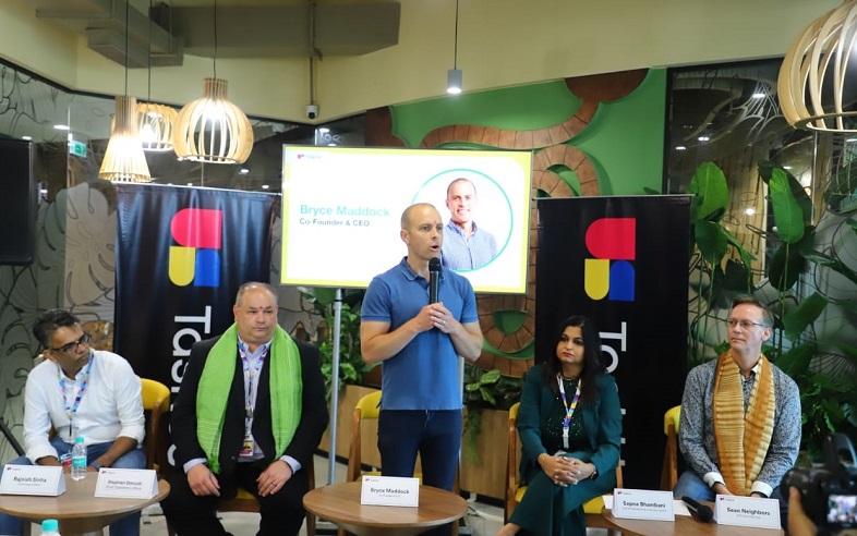 Bryce Maddock, Founder & Chief Executive Officer - TaskUs addressing at the Gurugram Office Launch Ceremony