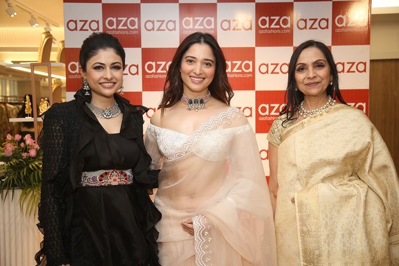 (L-R) Devangi Parekh, Tamannaah Bhatia and Dr. Alka Nishar at the launch of AZA store in Hyderabad