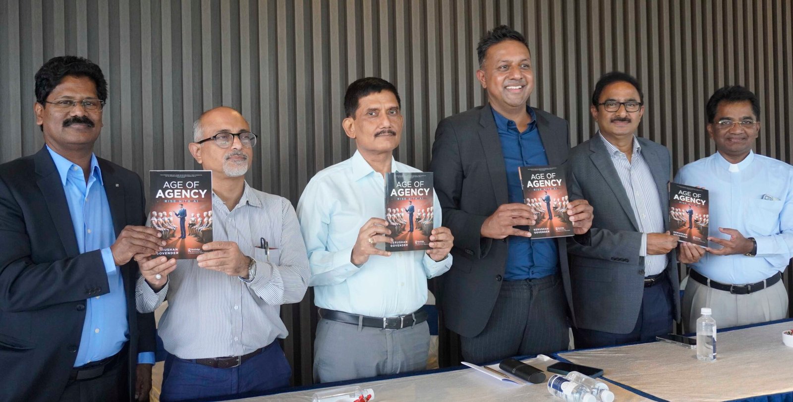 BALA REDDY_PROF NEGI__RP Thakur_Kerushan Govender_Bharani Kumar Aroll at the launch of the book AGE OF AGENCY RISE WITH AI authored by South Indian Origin South African pic 3