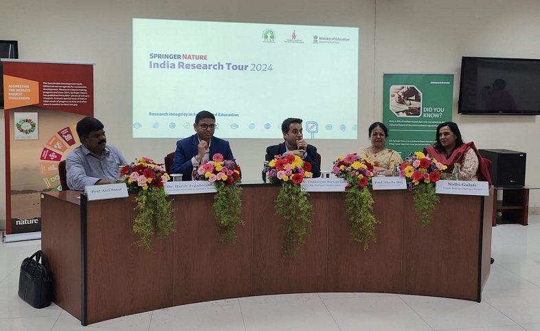 Prof. Anil Sutar, Dean, School of Research Methodology, TISS, Harsh Jegadeesan, Chief Publishing Officer, Springer Nature, Venkatesh Sarvasiddhi, MD, Springer nature India Private Limited, Prof Sheila Rai, Council Member, ICSSR and Nidhi Gulati, Country Communication Director, Springer Nature Group, India.